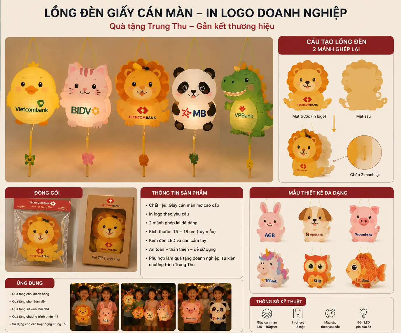 Đèn lồng trung thu in logo cao cấp Sản phẩm đèn lồng trung thu in theo yêu cầu tinh xảo có in logo thương hiệu sắc nét của Đèn Lồng Thanh Trúc