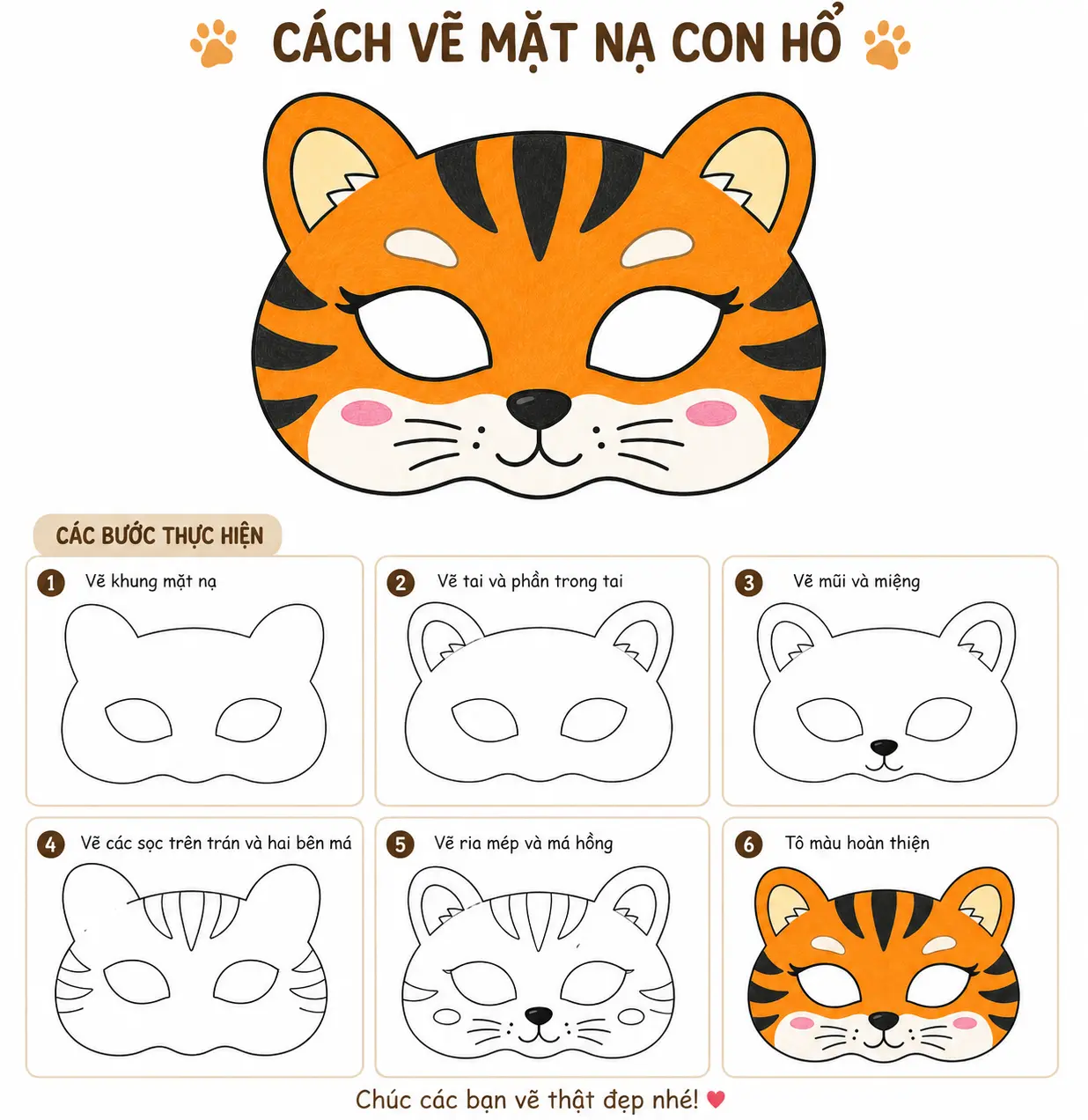 Cách vẽ mặt nạ con hổ