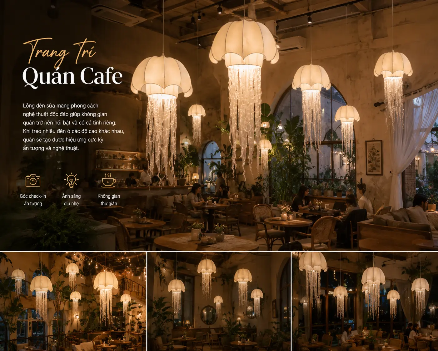 Lồng đèn sứa trang trí quán cafe và trà chanh