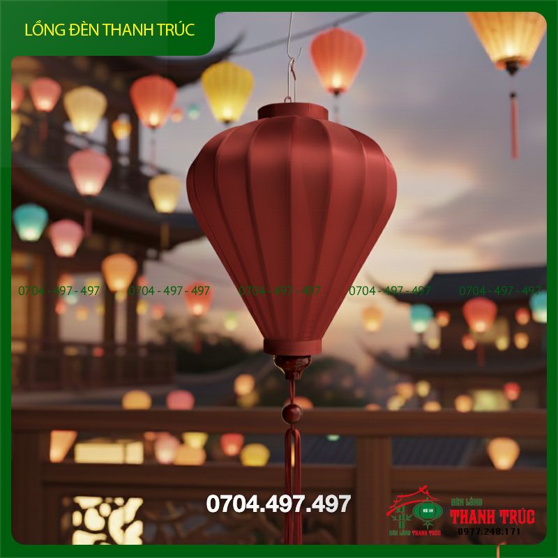 Đèn lồng vải phi trơn kiểu tỏi màu đỏ đô