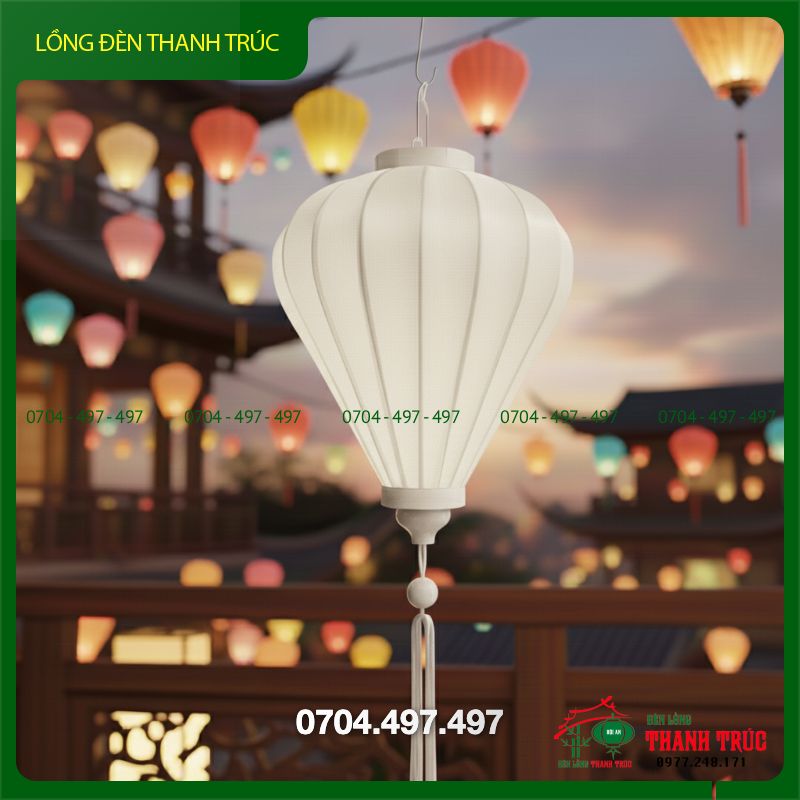 Đèn lồng vải phi trơn kiểu tỏi màu trắng