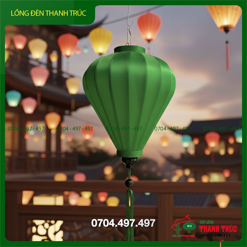 Đèn lồng vải phi trơn kiểu tỏi màu xanh lá cây