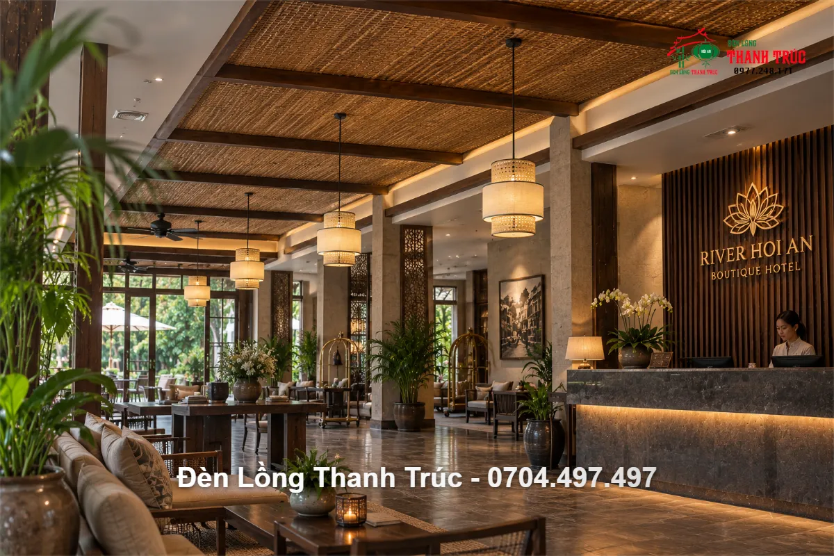 Đèn thả vải 2 tầng hình trụ trang trí khách sạn