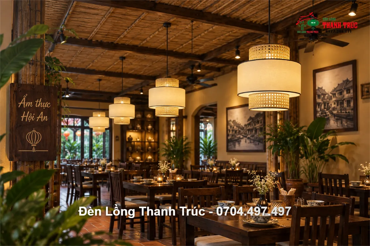 Đèn thả vải 2 tầng hình trụ trang trí nhà hàng
