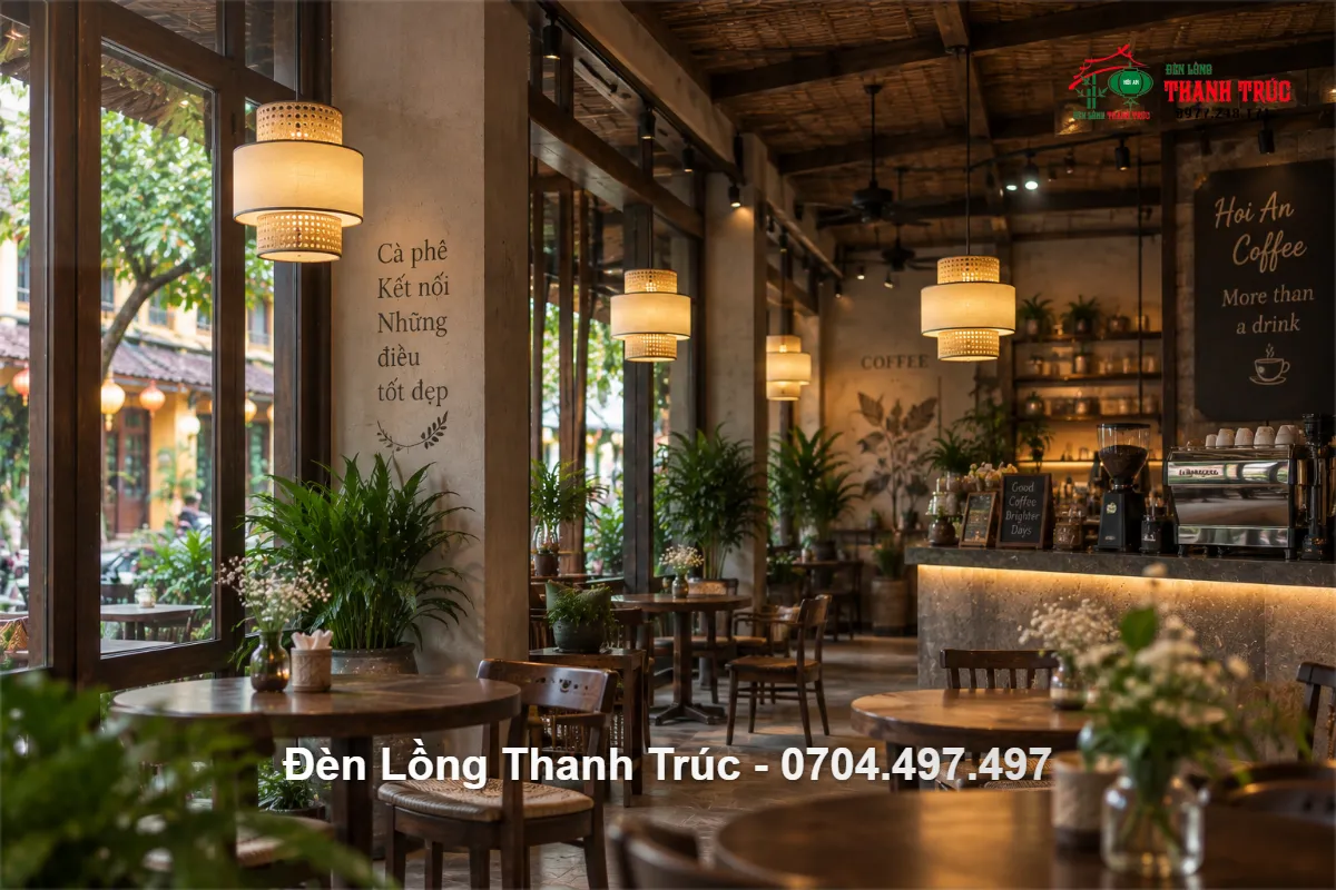 Đèn thả vải 2 tầng hình trụ trang trí quán cà phê