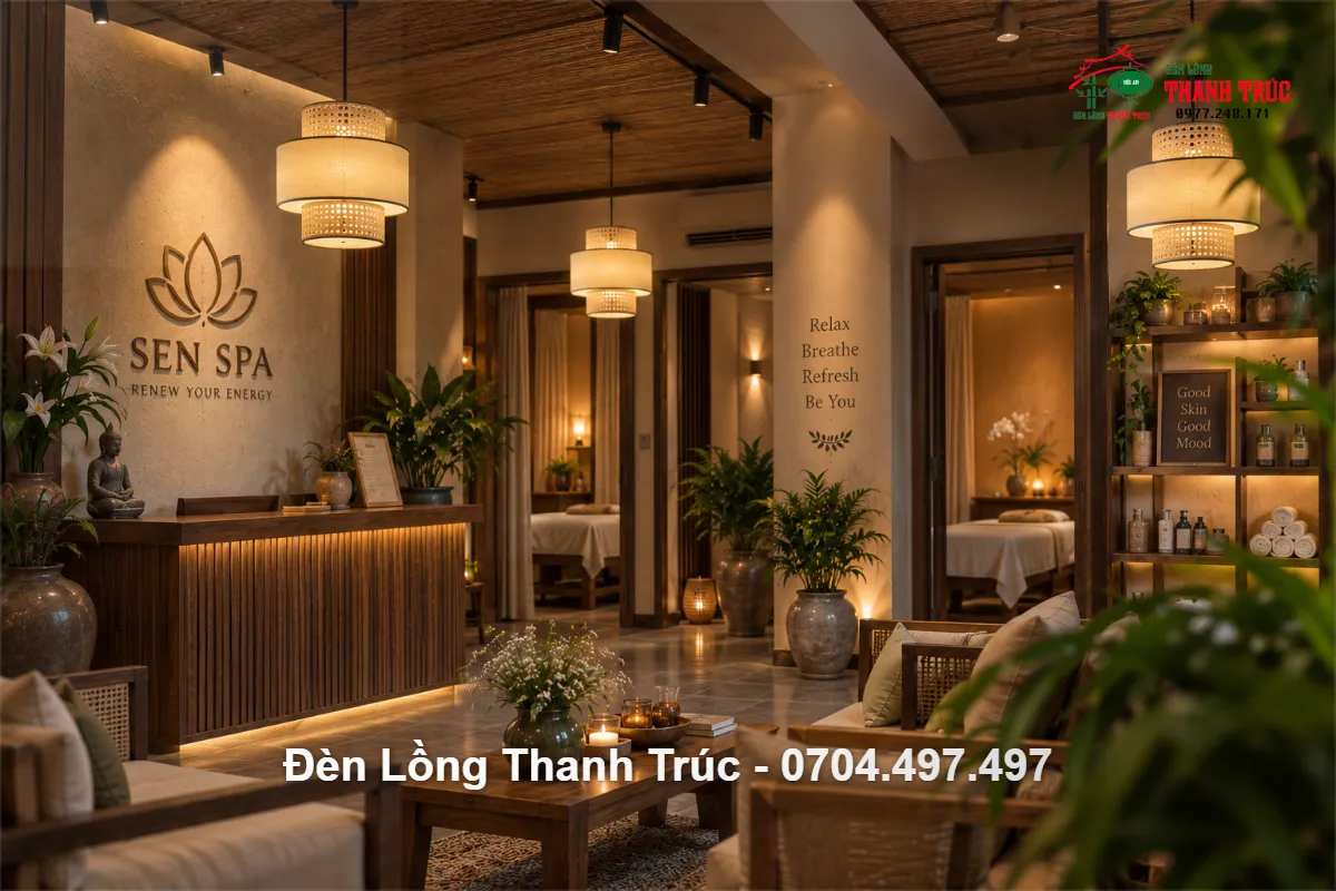 Đèn thả vải 2 tầng hình trụ trang trí spa