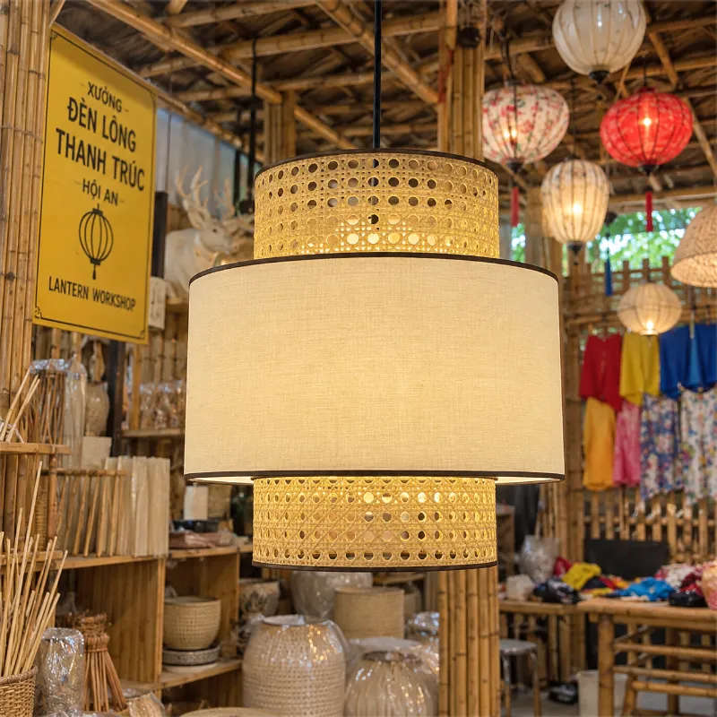 Đèn thả vải 2 tầng hình trụ
