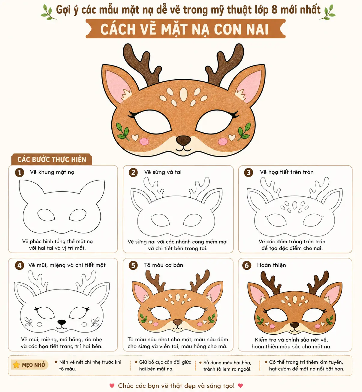 Hướng dẫn vẽ hình mặt nạ con nai