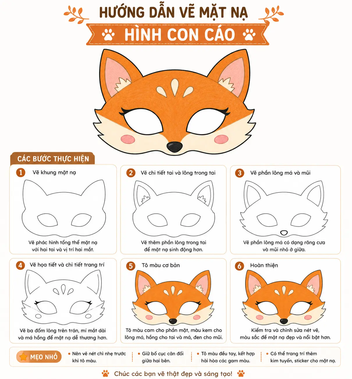 Hướng dẫn vẽ mặt nạ hình con cáo