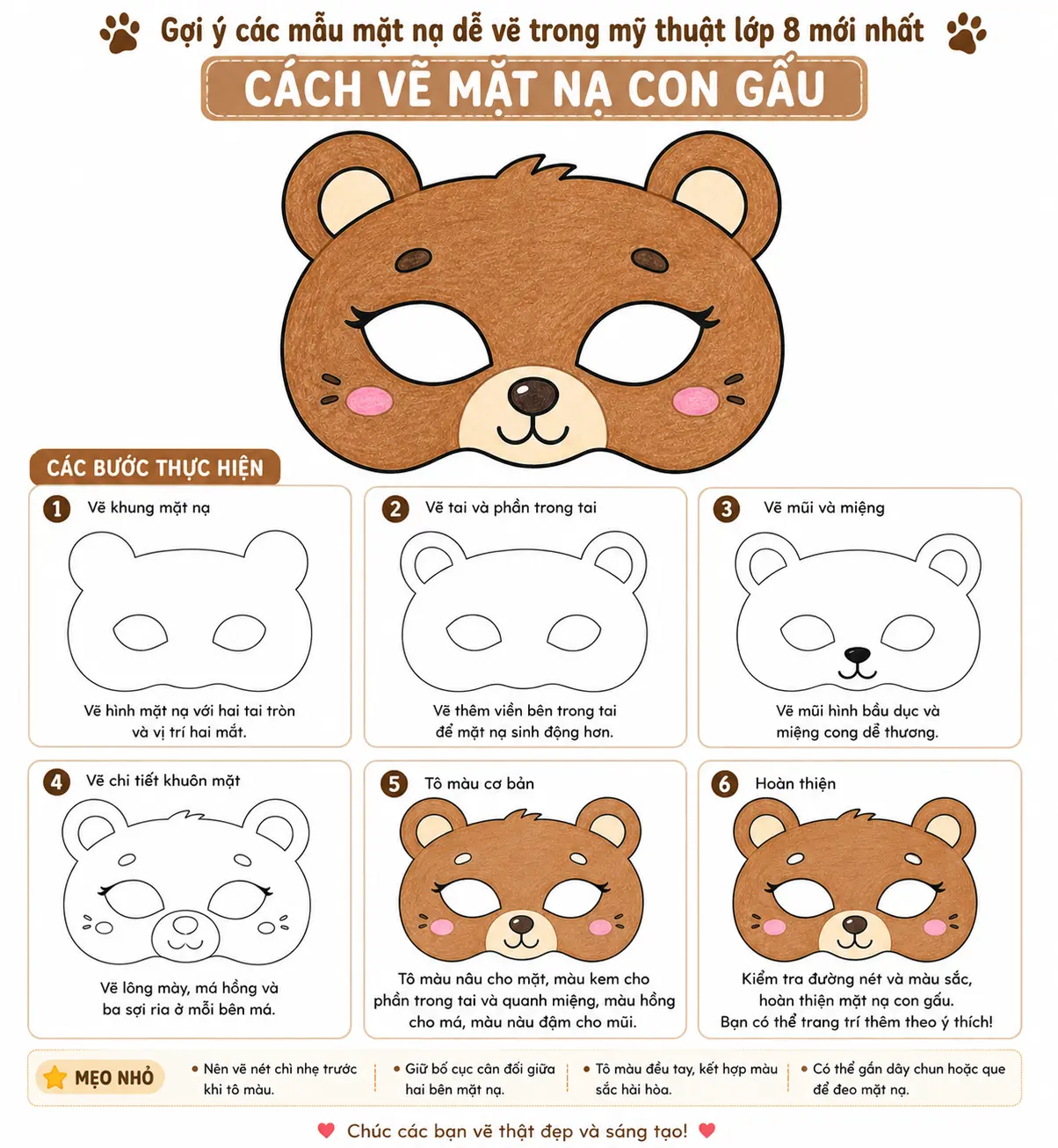 Hướng dẫn vẽ mặt nạ con gấu