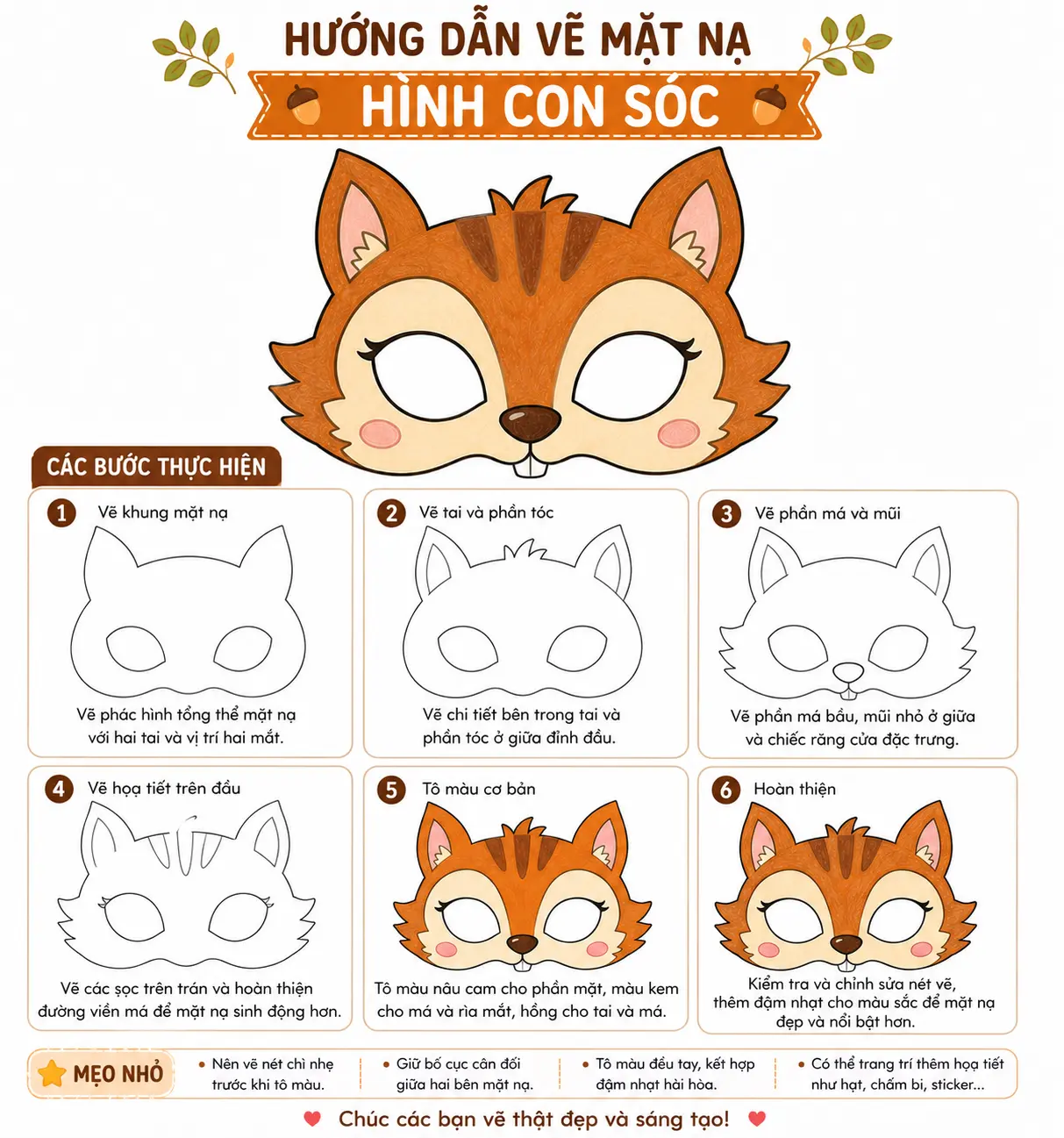 Hướng dẫn vẽ mặt nạ hình con sóc