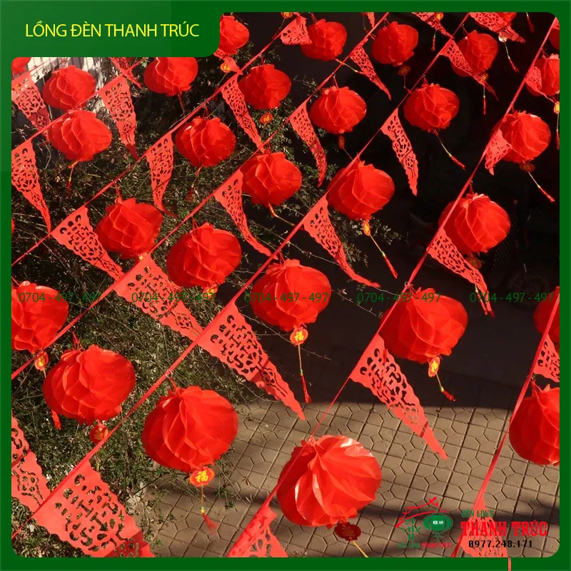 Lồng Đèn Đỏ Nylon Trang Trí Tết Nguyên Đán Giấy Nhựa Tròn 20cm - Ảnh 3