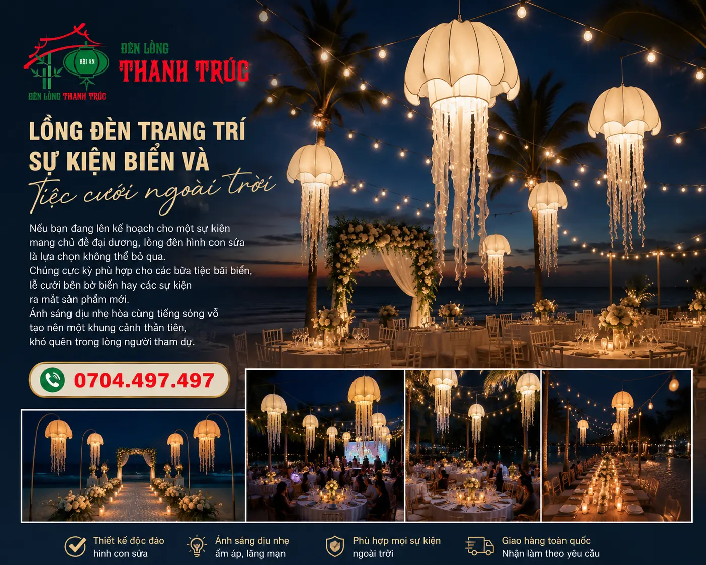 Lồng đèn trang trí sự kiện biển và tiệc cưới ngoài trời