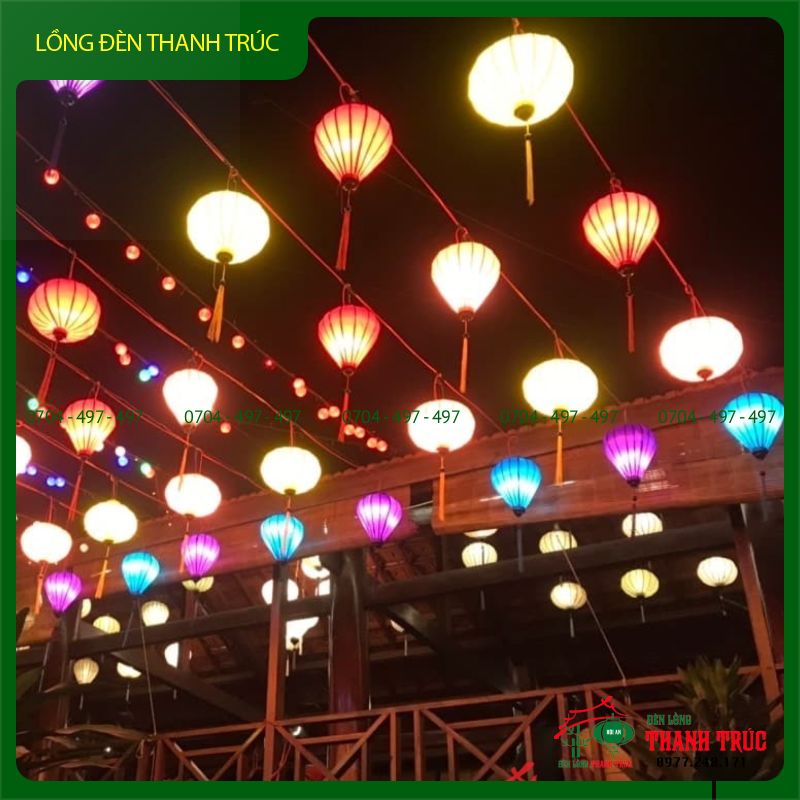 Lồng đèn hội an phi trơn treo quán cafe