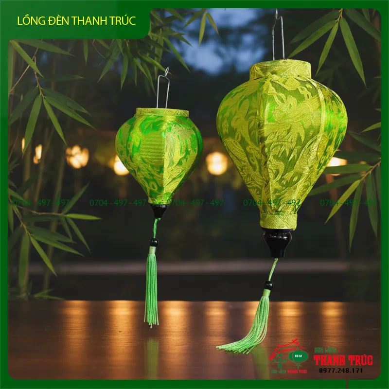 Lồng đèn hội an vải lụa gấm màu xanh