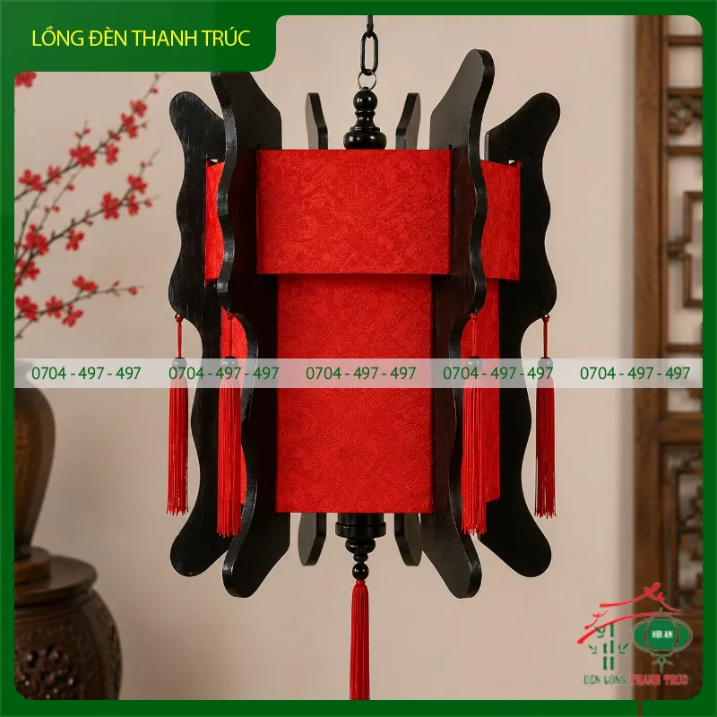 Lồng đèn lục giác bọc gấm màu đỏ vàng
