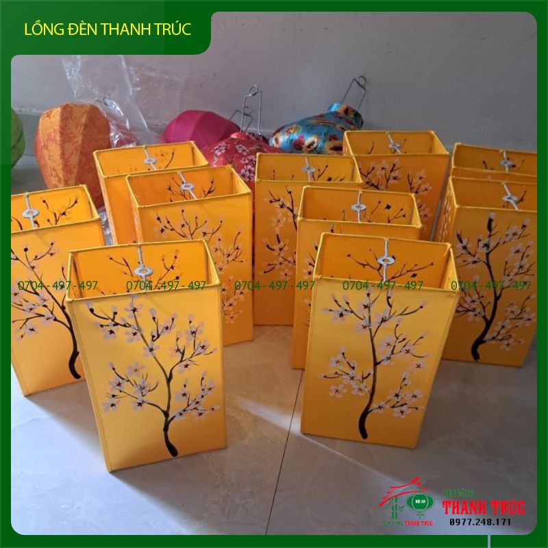 Lồng Đèn Sắt Hình Trụ Vải Lụa Vẽ Tay